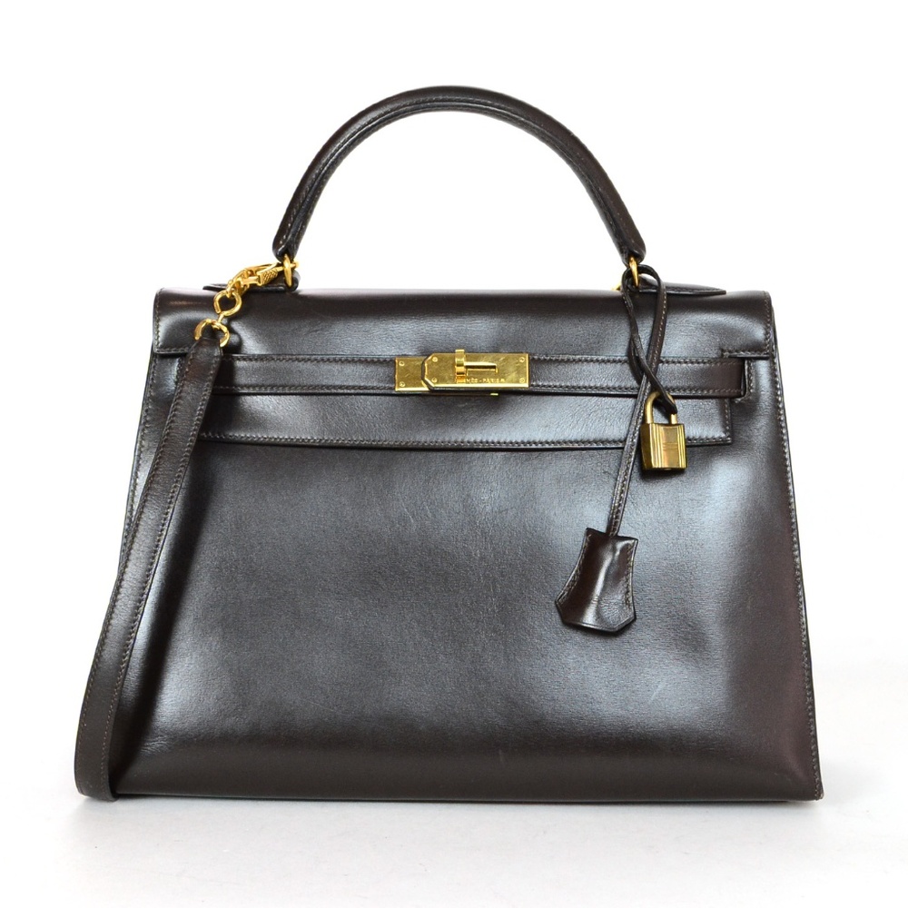 Hermes Brown Leather Sellier Rigid Kelly 32cm Bag